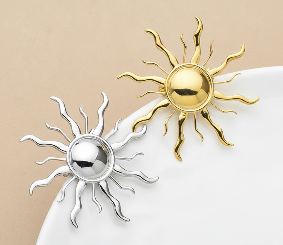 Broche Redondo em Aço Inoxidável Design Moderno Feminino