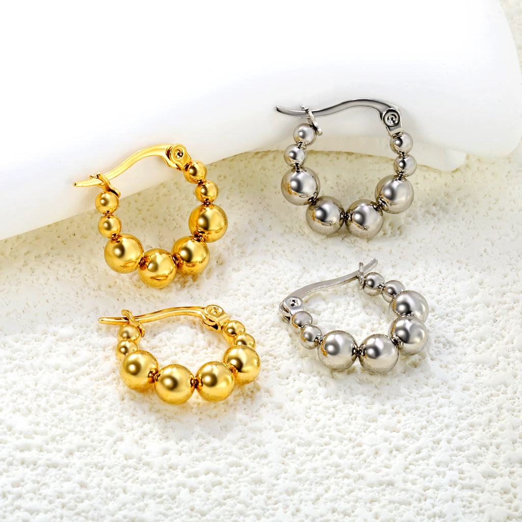 Luxukisskids brincos de argola dourados, moda simples, contas de bola, formato redondo, huggie, mulher/senhoras, aço inoxidável, minimalista