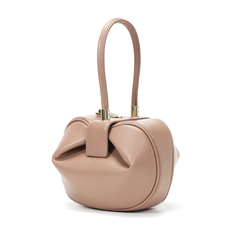 Burminsa couro genuíno esférico pequena sacola para as mulheres 2025 tendência designer bolsa de noite alça superior senhoras bolsas