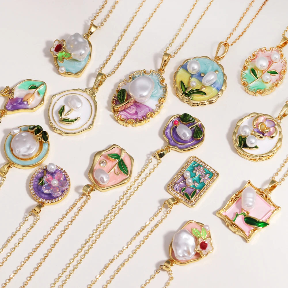 316l aço inoxidável colorido gota de óleo flor coração irregular colar para mulheres meninas vintage francês delicado jóias presentes