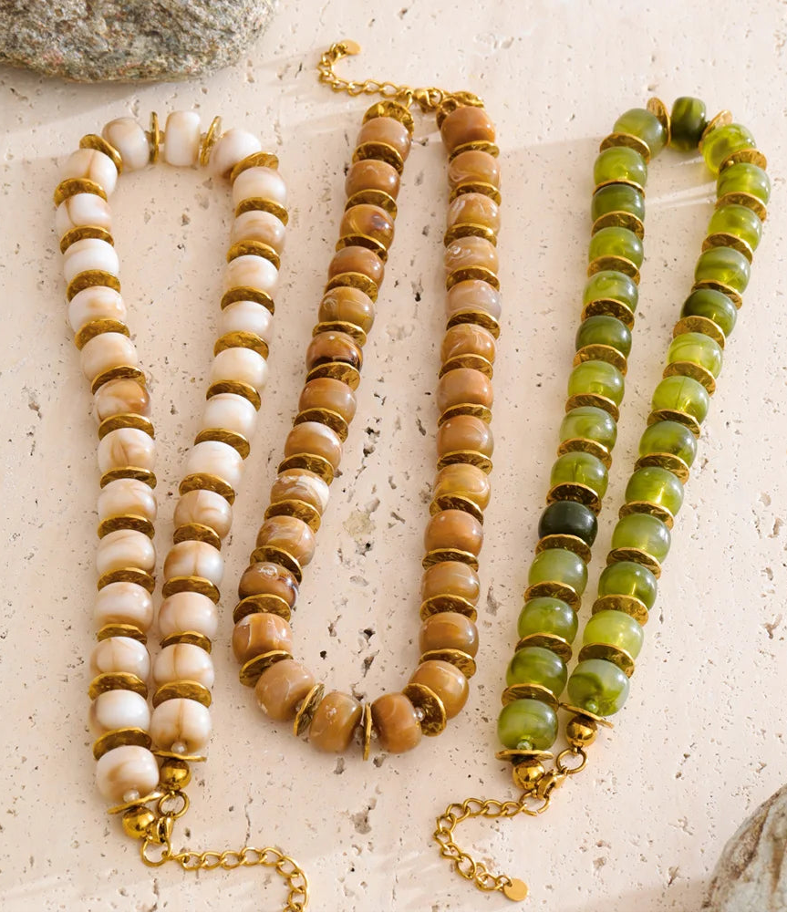 Yhpup chegadas contas de resina e corrente espaçadora colar de aço inoxidável estilo outono inverno joias da moda