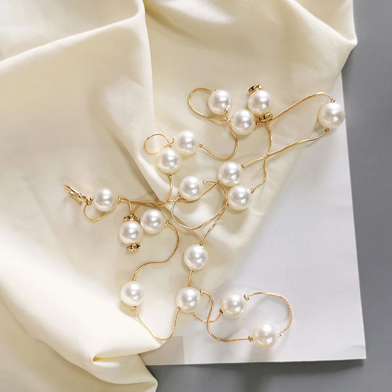 Cinto de pérola ajustável para mulheres, elegante corrente fina, cintura fina, ouro e prata, vestido feminino, joias decorativas