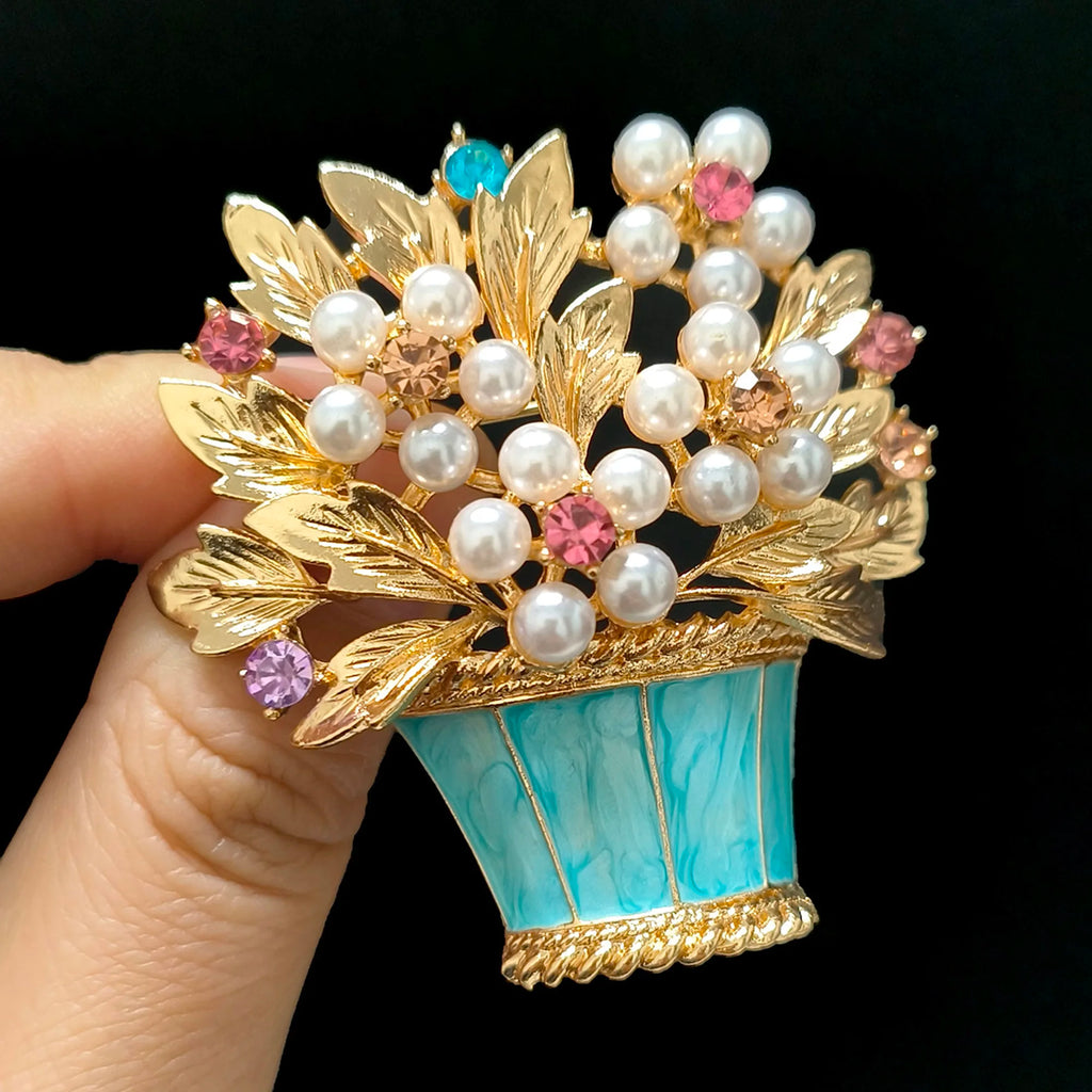 Broche Cesta de Flores Esmaltado