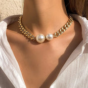 Colar pingente de pérolas imitadas góticas para mulheres, correntes cubanas vintage, colares punk, gargantilhas girl, acessórios de moda, joias