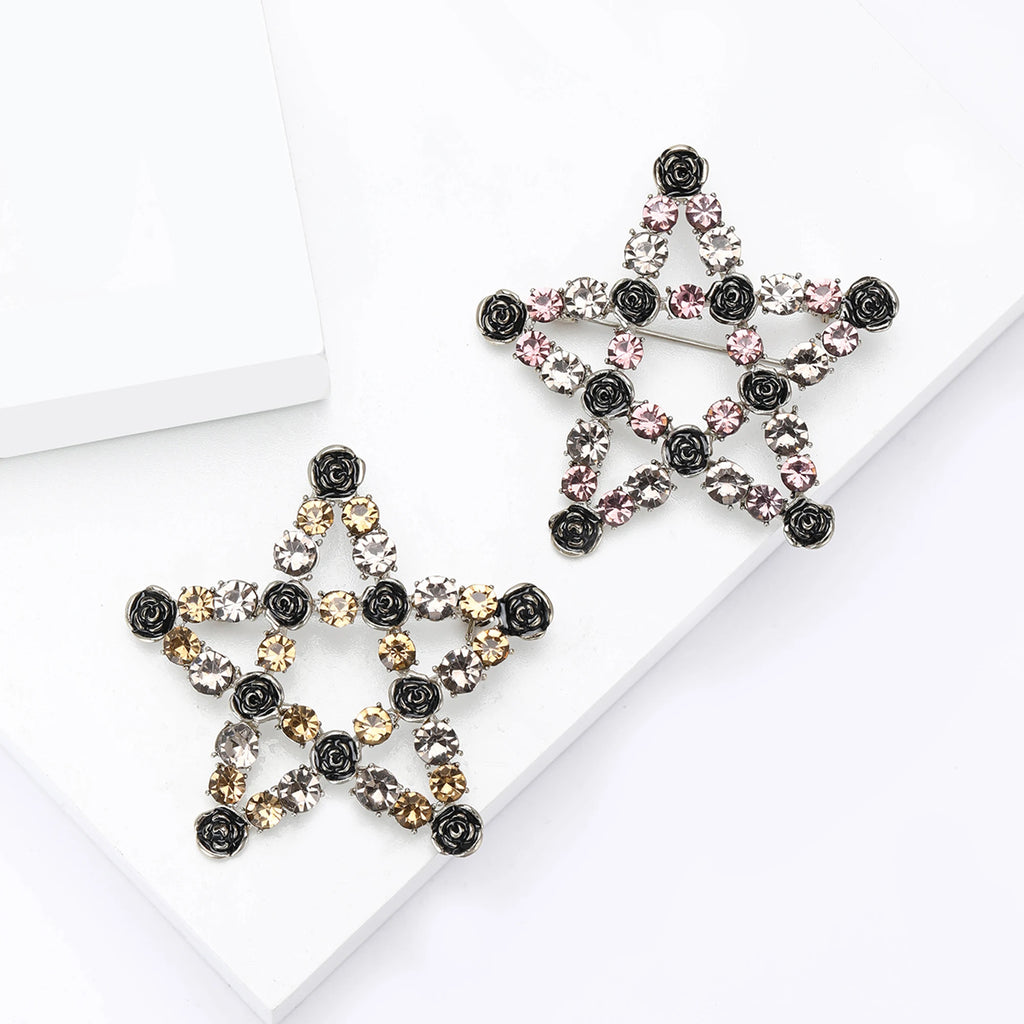 Alfinetes de estrela de tiro com borla para mulheres unissex strass estrela broches escritório festa amigo presentes acessórios de joias