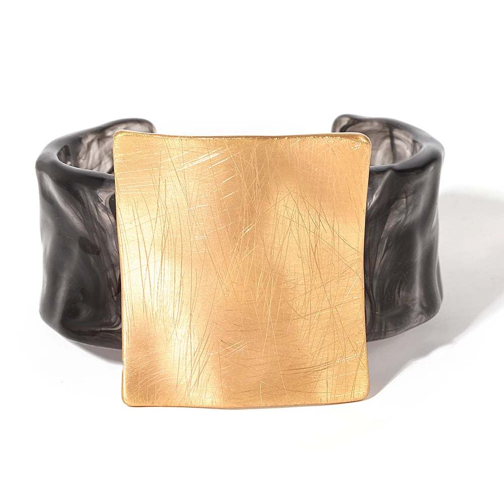 Allyes moda geométrica quadrado fosco metal acrílico aberto pulseira para mulheres personalidade simples pulseiras largas festa jóias presentes