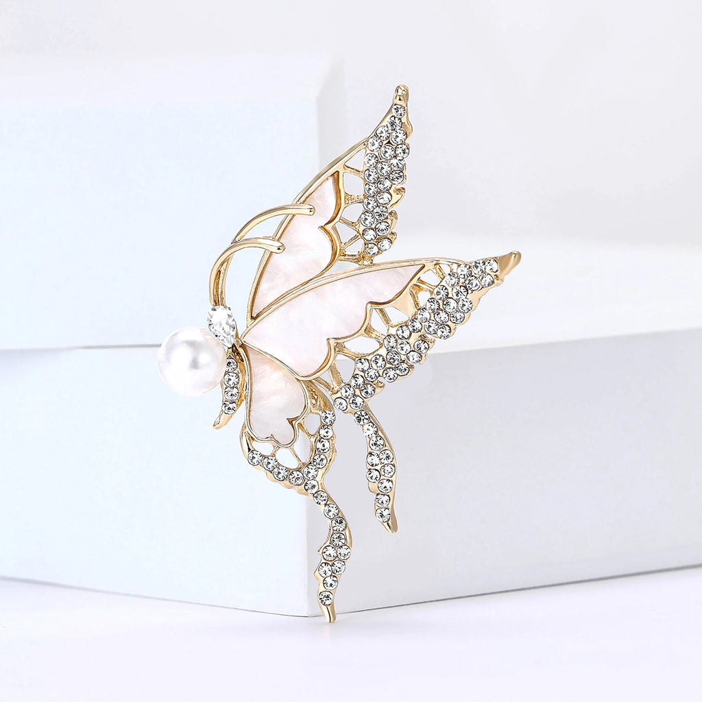 Moda concha borboleta broches para mulheres strass inseto pinos evento festa presentes nova mochila decoração roupas acessórios