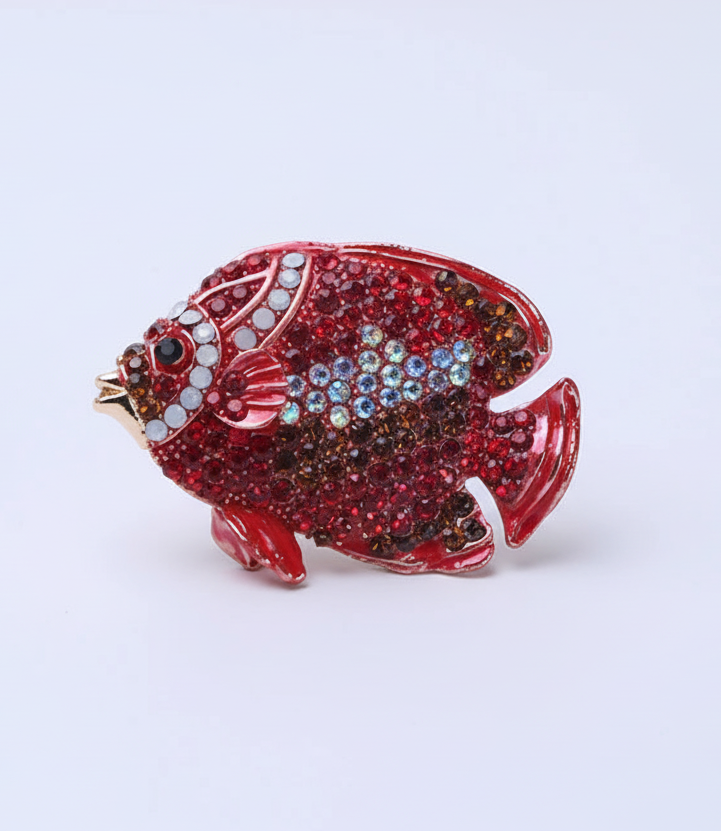 Broches de peixe palhaço de strass para mulheres unissex esmalte animal alfinetes festa de escritório amigo engraçado presentes de luxo acessórios de joias