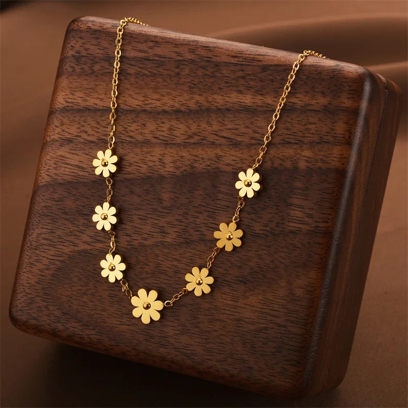 316l aço inoxidável nova moda jóias de luxo elegante margarida soldagem 7 flores charme corrente gargantilha colares pingentes para mulher