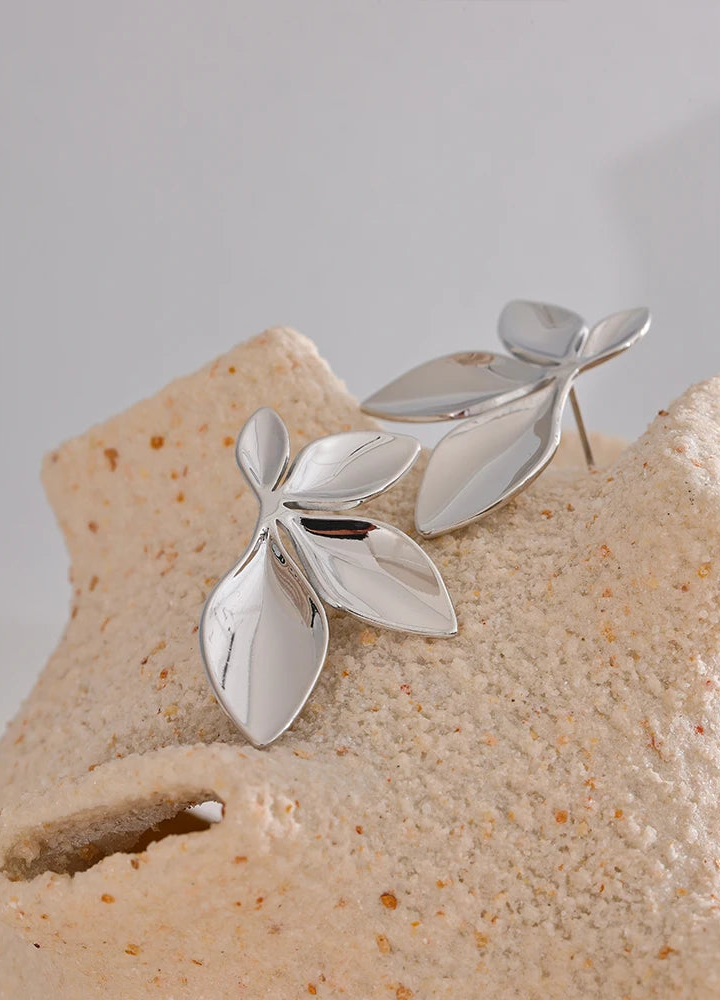 Yhpup moda folhas de aço inoxidável flor brincos brilhante anti alergia à prova dwaterproof água charme textura jóias alta qualidade