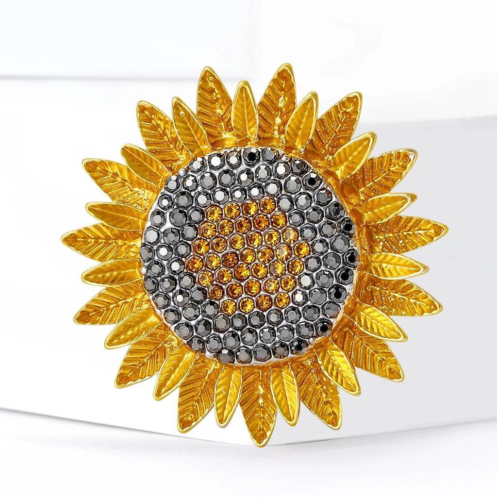 Broche Girassol com Cristais Design Elegante Feminino