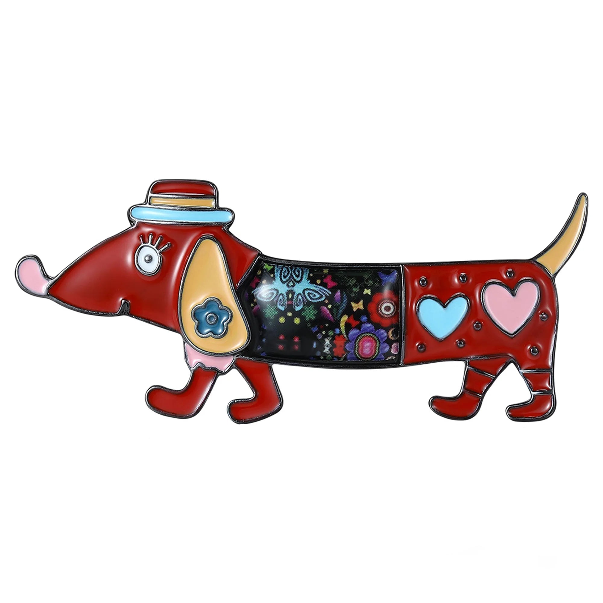 Broche Cachorro Salsicha Esmaltado com Strass Elegante Feminino