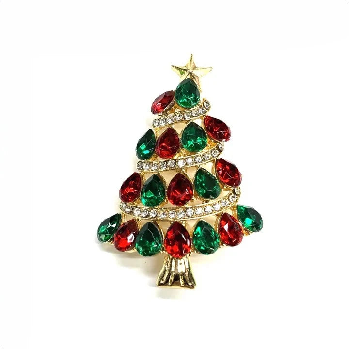 Broche Árvore de Natal com Strass Design Elegante Feminino