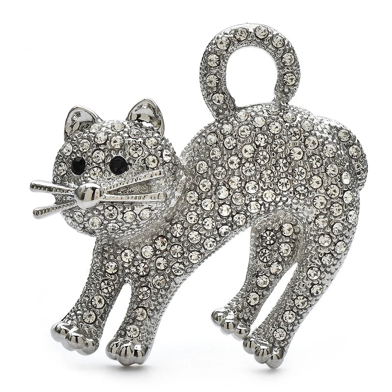 Broche Gato Vintage com Strass Design Elegante Feminino