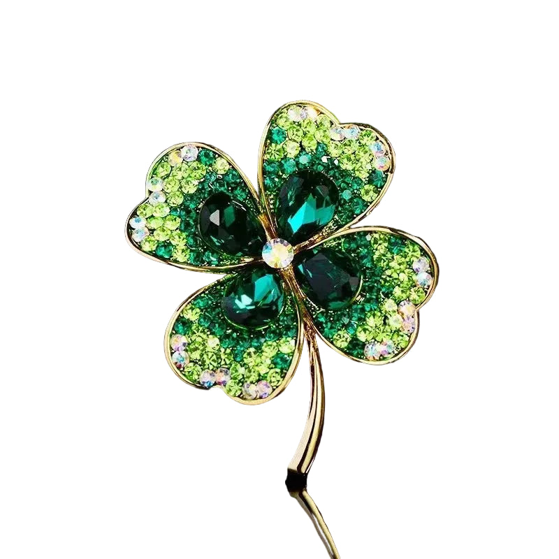 Broches de trevo de quatro folhas de grama de cristal rosa da sorte para meninas alfinete de lapela vintage terno de casamento acessórios de joias presentes