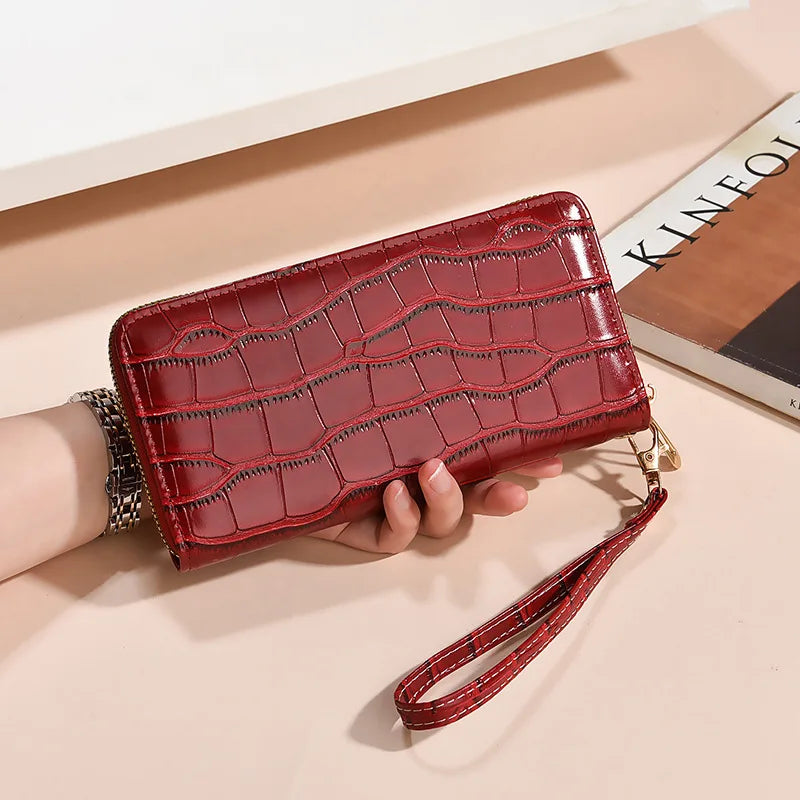 Carteira longa feminina high-end moda crocodilo padrão jacaré embreagem saco de cartão multifuncional saco com zíper carteira de moedas