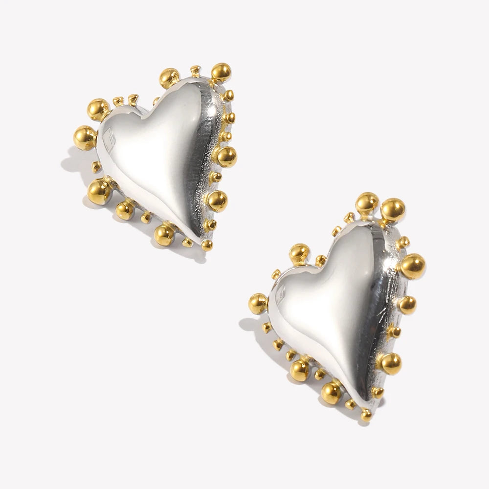 Ebbelle novo brinco de coração suave de cor dupla para mulheres e meninas acessórios de joias de aço inoxidável banhado a ouro 18K