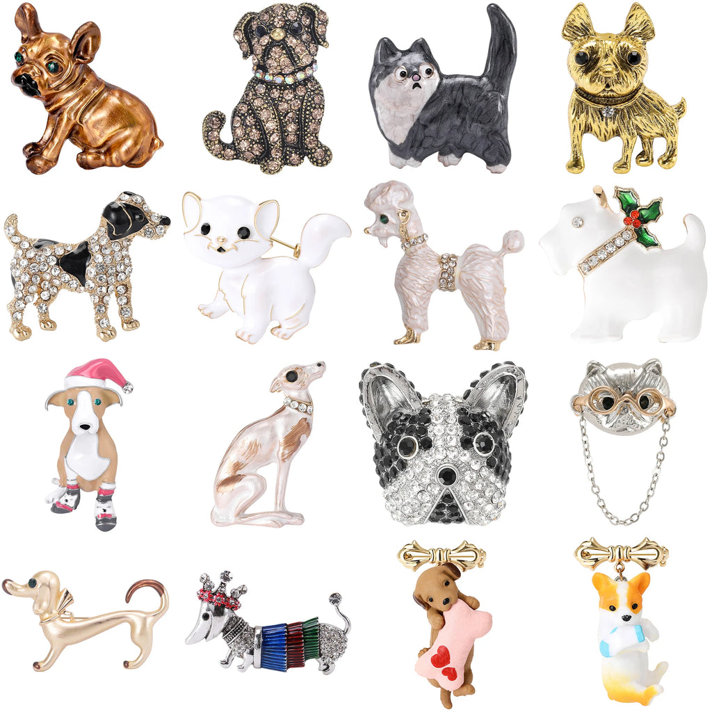 Broches Elegantes de Cachorro com Strass para Mulheres