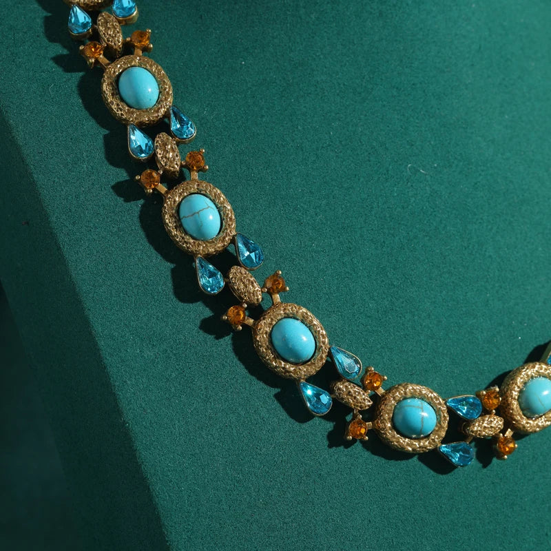 Gargantilha turquesa natural, colar de luxo para mulheres, gota de água, joias de cristal no pescoço, corrente vintage 2025