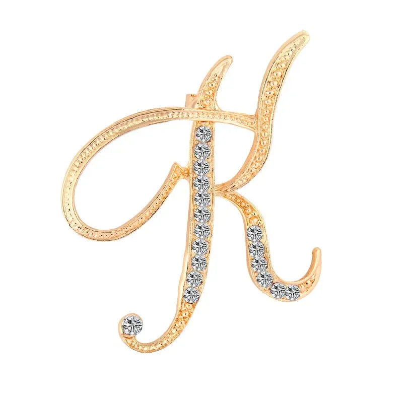 Broche de Letra com Strass Cristal Dourado Elegante