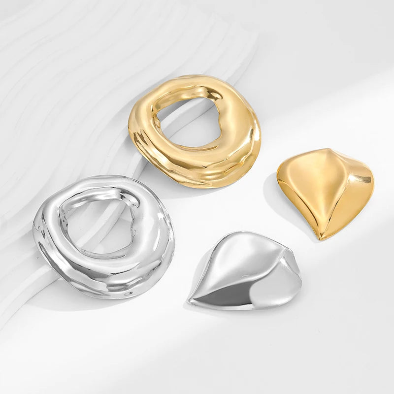 Loe |   Broche geométrico de aço inoxidável, novo banhado a ouro 18k, acessórios de roupas, joias irregulares de alta qualidade