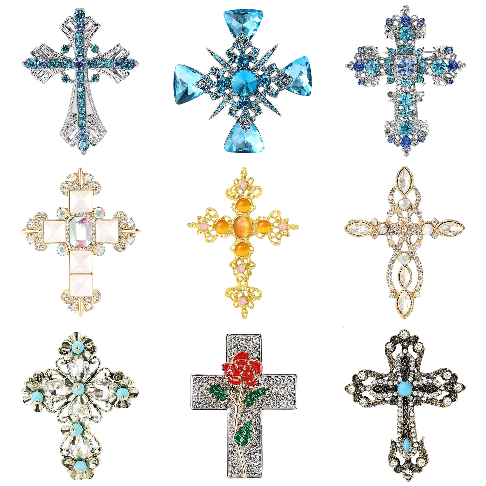 Broches cruzados de strass para mulheres, unissex, flores, alfinetes cruzados, mochila, festa de escritório, presentes para amigos, acessórios de joias, decoração