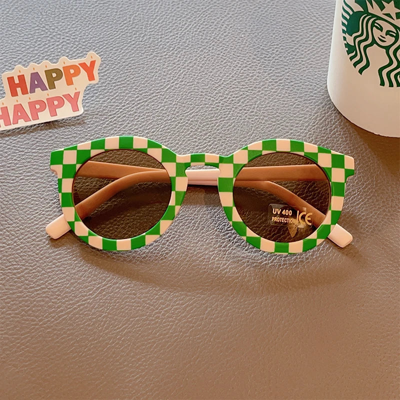 2023 novas crianças bonito painel de verificação cor redonda uv400 óculos de sol do bebê meninas ao ar livre proteção solar óculos de sol crianças