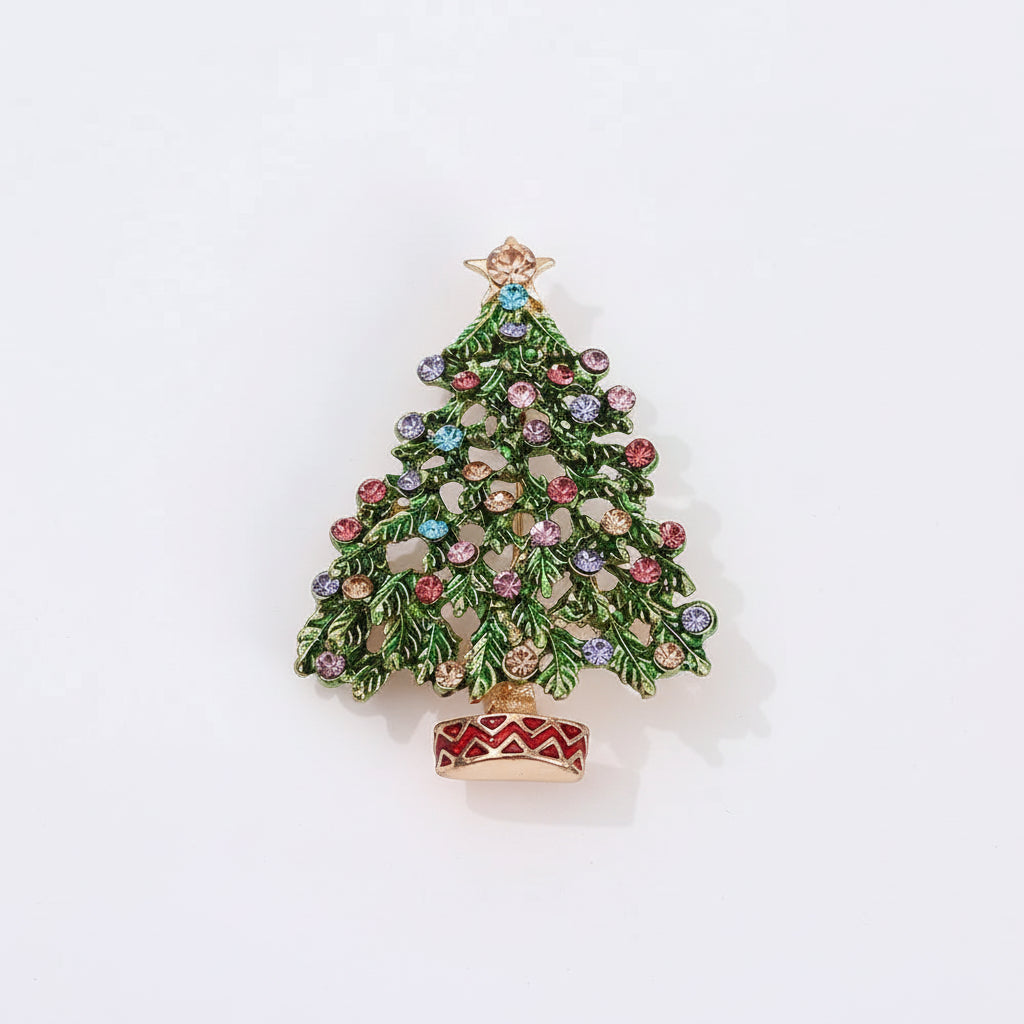Broche Árvore de Natal com Strass Design Elegante Feminino