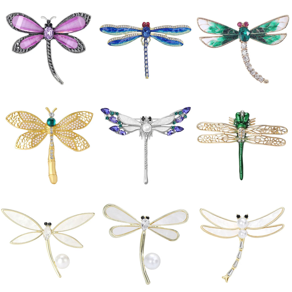 Engraçado strass libélula broche para mulheres unissex pérola inseto pinos festa de escritório amigo presentes jóias acessórios decoração