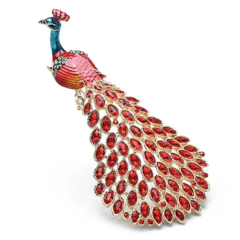 Broche Pavão Luxo Esmaltado com Strass Feminino Detalhe Pedraria