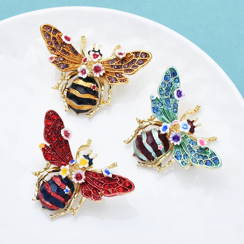 Wuli & baby Broches de abelha esmaltados grandes para mulheres e homens, 3 cores, flores, insetos, festa, broche causal, presentes