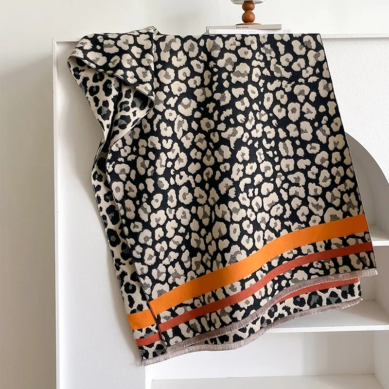 Novo luxo inverno leopardo dupla face cashmere jacquard cachecóis de alta qualidade feminino engrossar envoltório xale senhoras lã pashmina cachecol