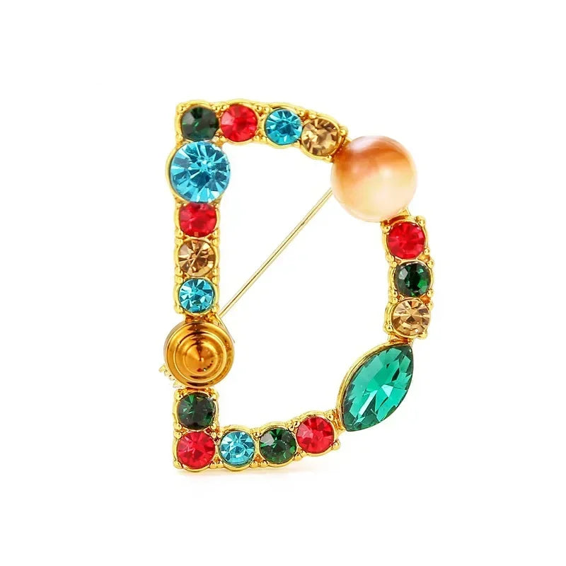 Nova chegada inglês carta palavra broche colorido strass cristal lapela pinos para mulheres camisola terno broche festa jóias presentes