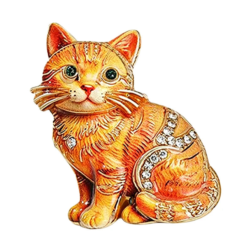 Broche Gato Sentado com Strass Elegante Feminino