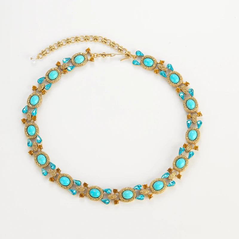 Gargantilha turquesa natural, colar de luxo para mulheres, gota de água, joias de cristal no pescoço, corrente vintage 2025
