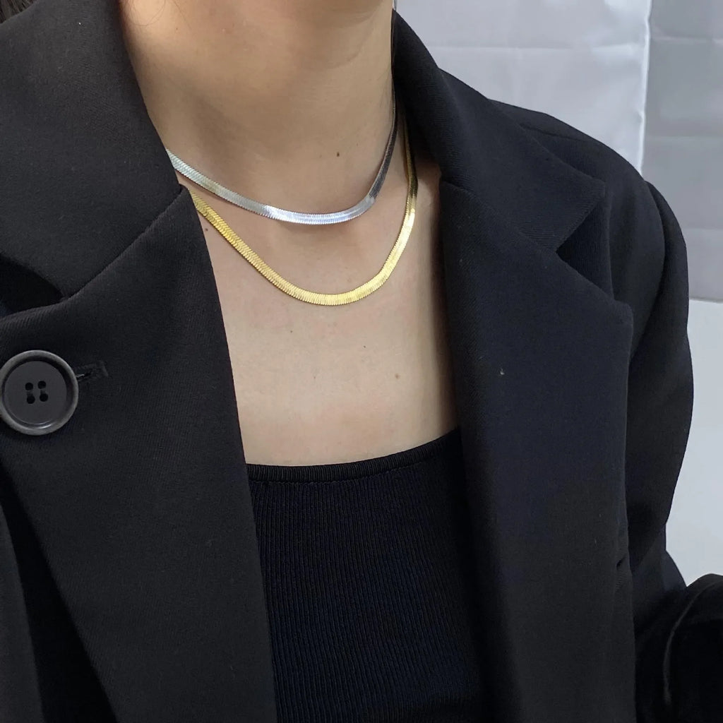 Pvd banhado a ouro 316l colar de aço inoxidável 2 3 4 5mm de largura colar de corrente de cobra para acessórios femininos atacado