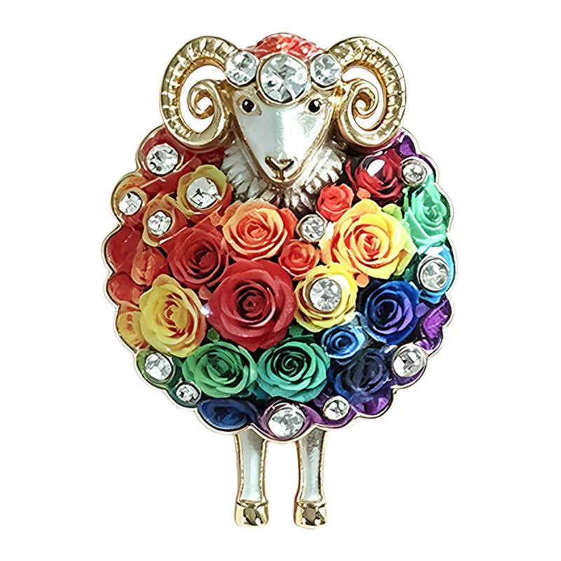 Broche Ovelha Floral com Strass Elegante Feminino