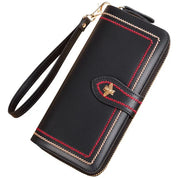 Carteira de couro genuíno para mulheres, titular do cartão, embreagem, bolsas femininas, longa bolsa de dinheiro, abelha, marca de luxo, pulseira, hasp telefone