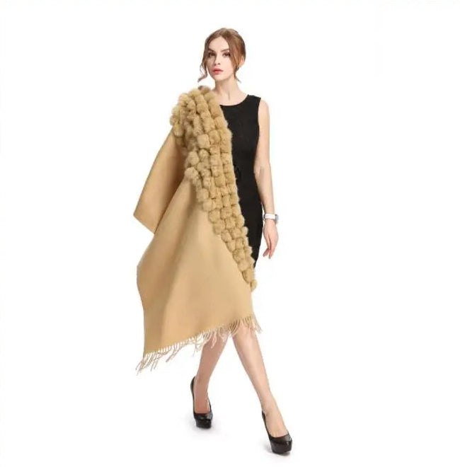 Lenço Pashmina Borgonha feminino 100% lã, bolas de pele de coelho, borla fina, xale grosso, moda quente, novo, alta qualidade