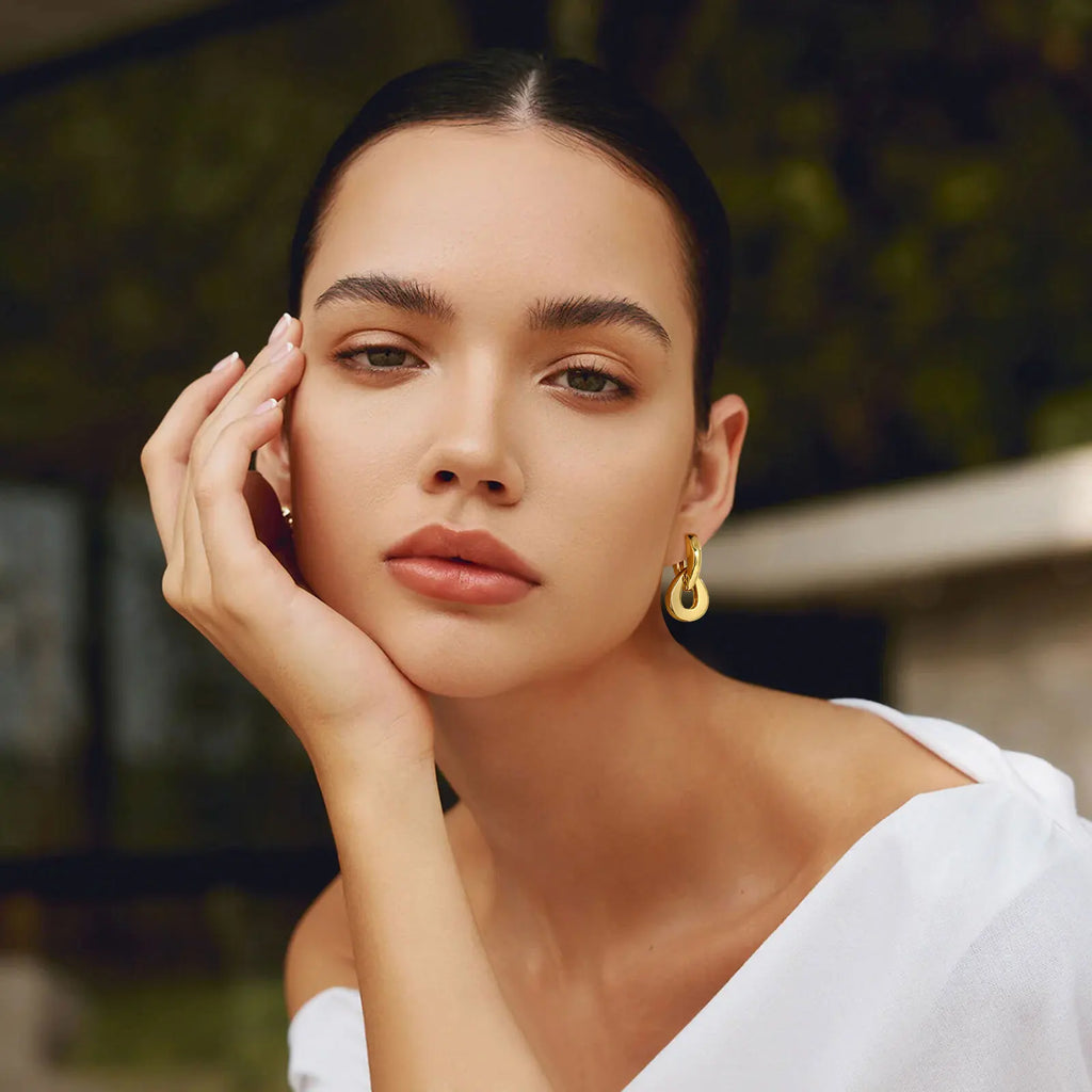 Brincos de argola Vnox para mulheres 18k banhados a ouro suave anel duplo gota de água brinco moda clássica joias patry presente