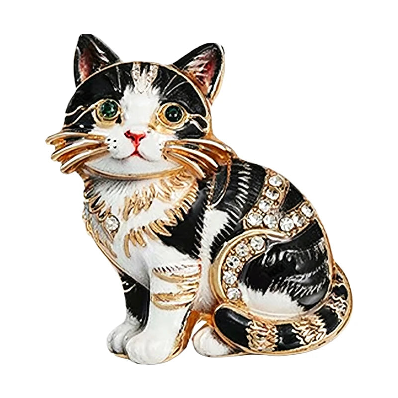 Broche Gato Sentado com Strass Elegante Feminino