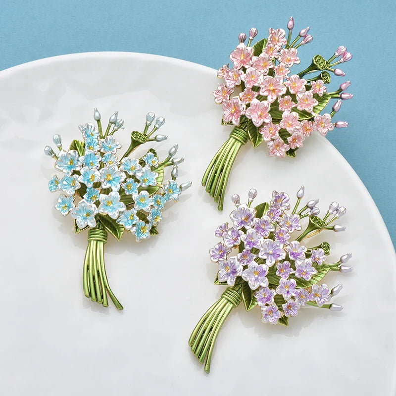 Wuli&baby Broches de Buquê de Flores Encantadoras para Mulheres, 3 Cores, Lindos Broches de Esmalte com Plantas para Festas, Escritório e Roupas, Presentes