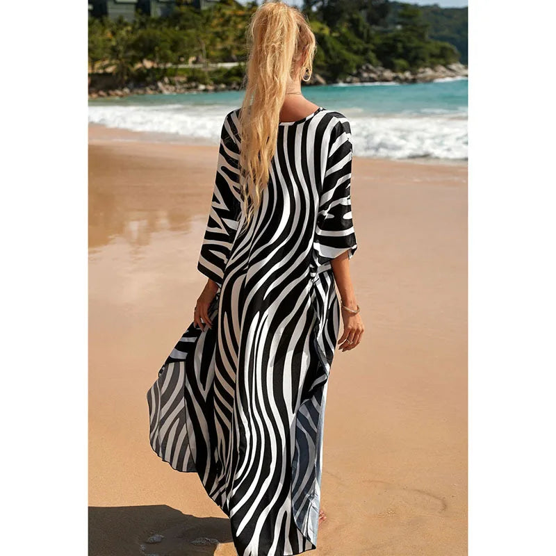 Plus size feminino animal impressão kaftan vestidos caftans roupa de banho coverups verão maiô longo vestido de praia