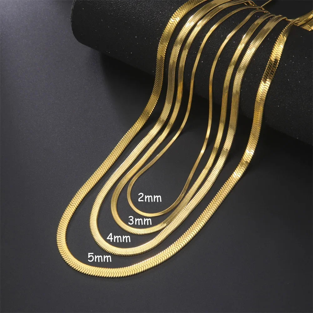 Pvd banhado a ouro 316l colar de aço inoxidável 2 3 4 5mm de largura colar de corrente de cobra para acessórios femininos atacado