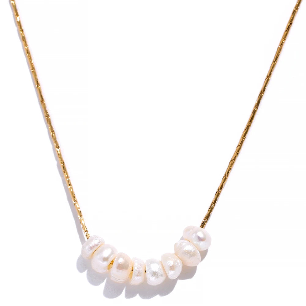 Yhpup contas de pérola naturais sem manchas chique requintado colar corrente fina de aço inoxidável minimalista charme colar jóias femininas