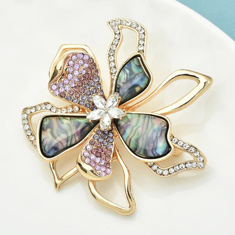 Broche Flor Dupla com Strass Design Elegante Feminino
