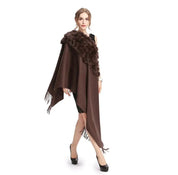 Lenço Pashmina Borgonha feminino 100% lã, bolas de pele de coelho, borla fina, xale grosso, moda quente, novo, alta qualidade