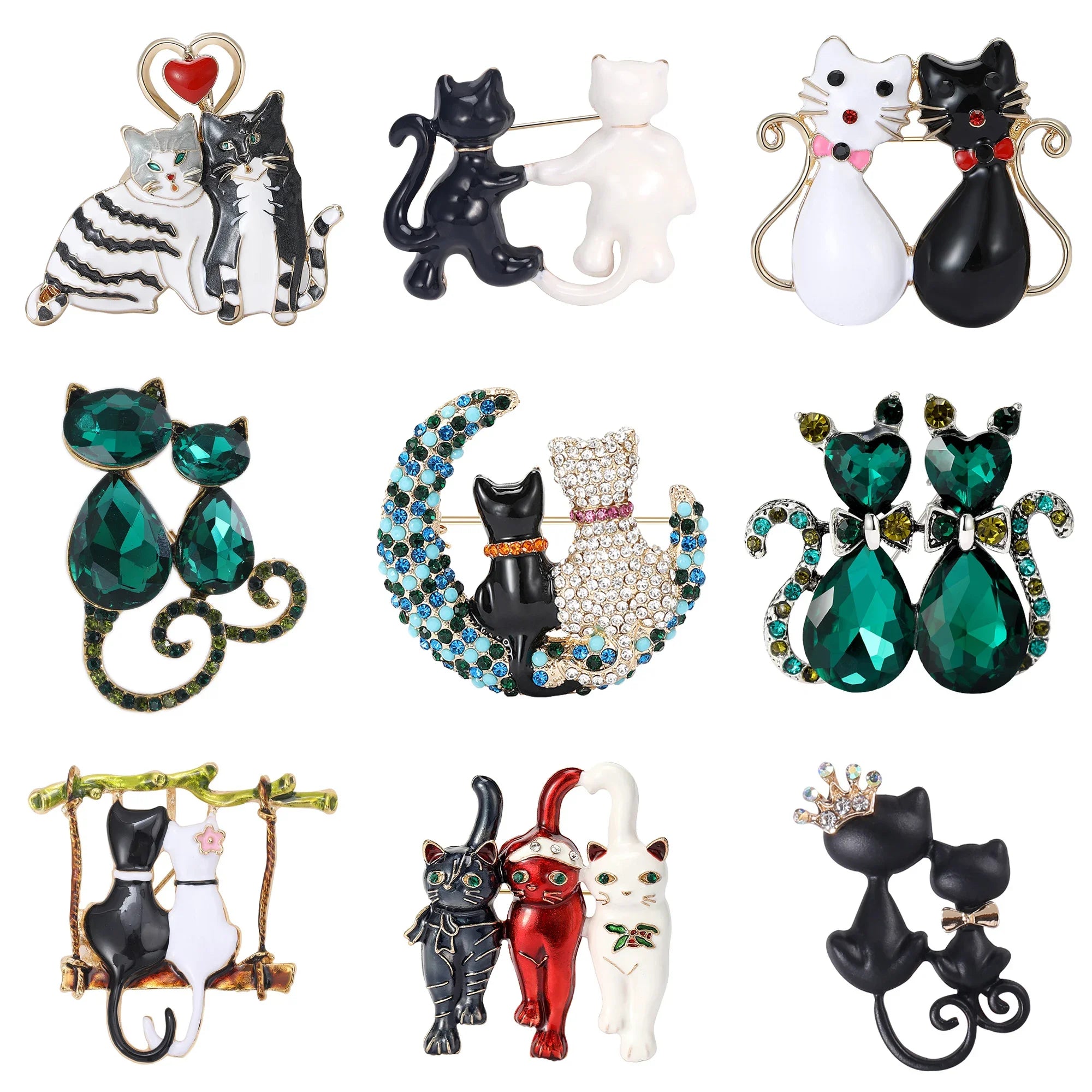 Strass amor gatinho broches para mulheres unissex esmalte animal pino gato lapela pinos festa de escritório amigo presentes jóias acessórios