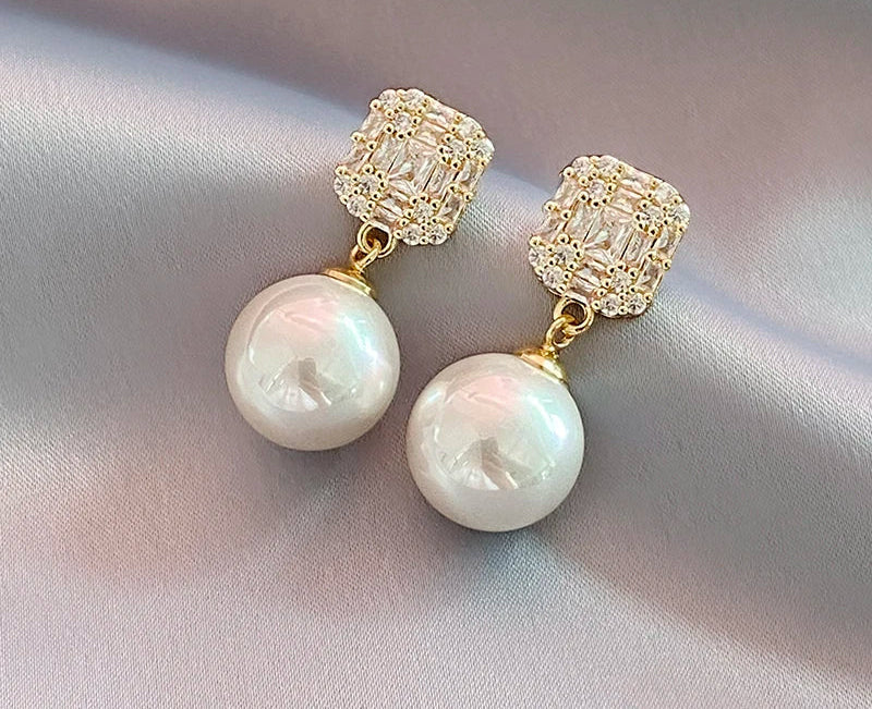 Luxo brilhante zircão cristal pérola pingente cor de ouro brincos 2025 moda jóias festa para acessórios de orelha requintado feminino