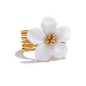 Yhpup mais grosso concha natural flor aberta cor de ouro anel moda aço inoxidável elegante requintado à prova dwaterproof água jóias de dedo
